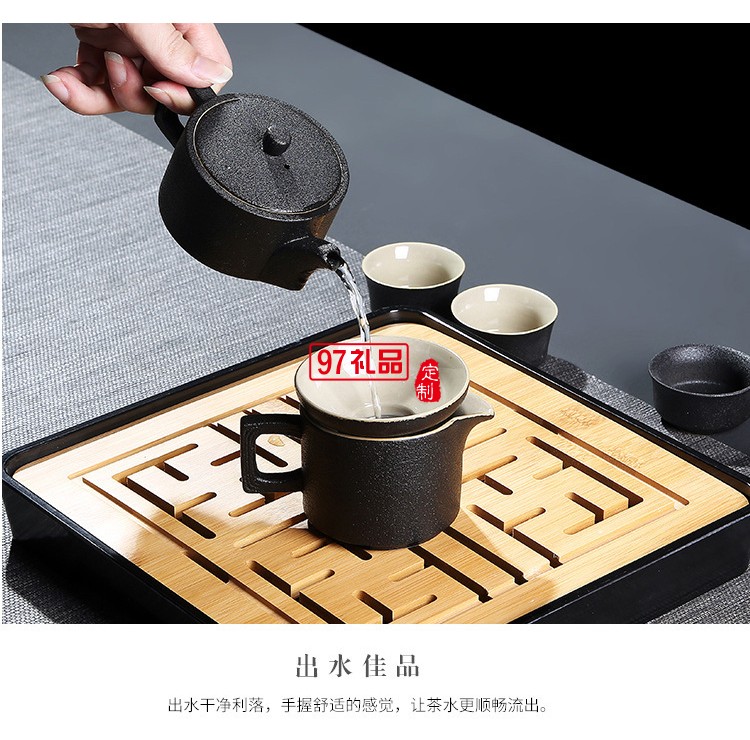 年會(huì)喜慶旅行功夫茶具套裝黑陶陶瓷公司商務(wù)員工禮品雕刻logo送禮