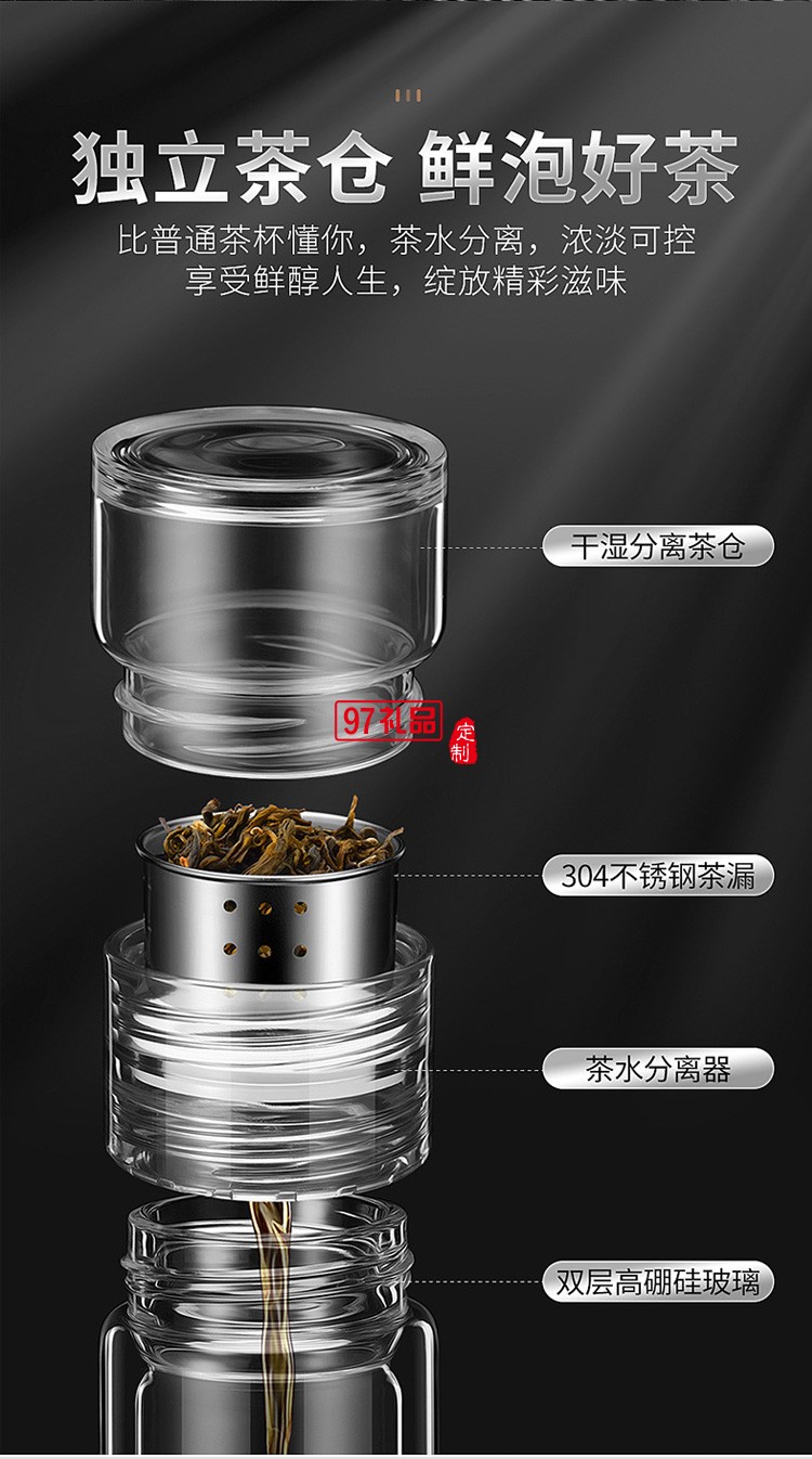 玻璃杯雙層茶水分離杯泡茶杯禮品杯子定制